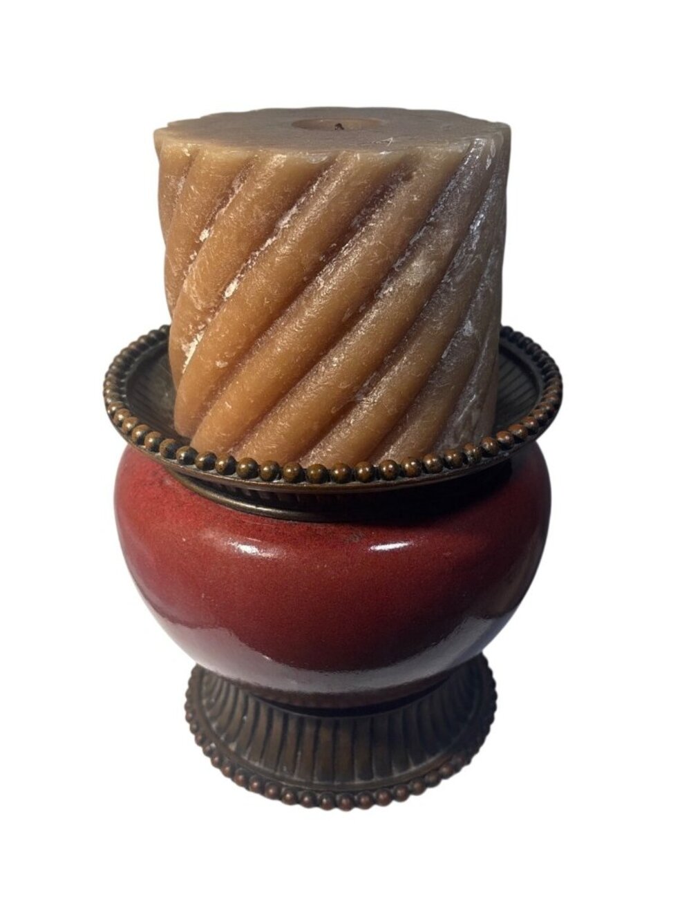 Partylite Moroccan Spice Pillar Candle Holder 5" Beige Swirl Candle Retired Vtg